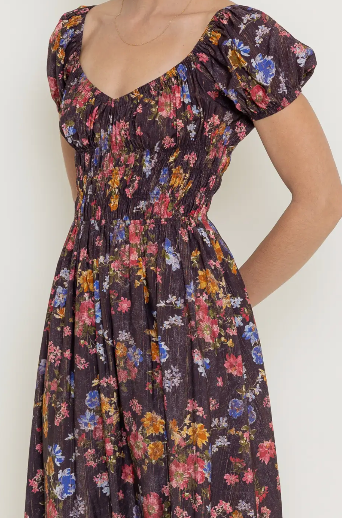 Brown Floral Midi Dress
