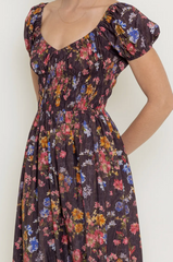 Brown Floral Midi Dress