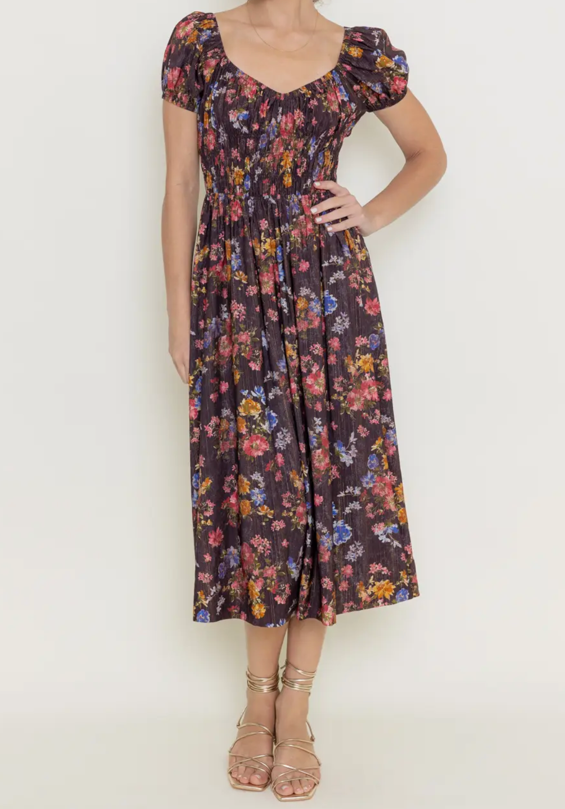 Brown Floral Midi Dress